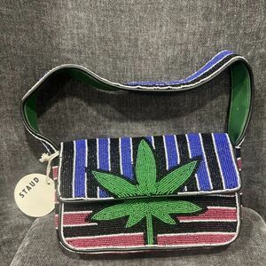 Staud Tommy Leaf Bag -Beaded Striped Shoulder Bag